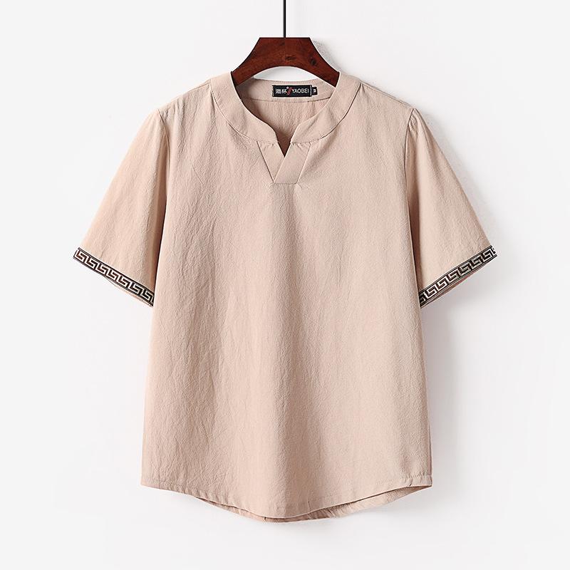 Letni kardigan Męski T-shirt z krótkim rękawem T-shirt Bawełniany i lniany Led Casual Męski T-shirt Lato