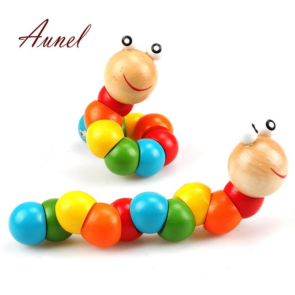 Colorful Wooden Jigsaw Worms Children Early Education Puzzle Finger Games