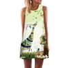 European and American Summer New Retro Digital Printing Round Neck Hot-selling Off-the-shoulder Medium and Long Vest Dress