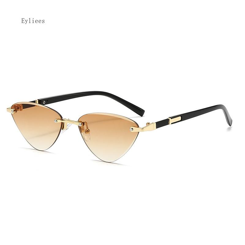 Vintage Triangle Sunglasses Women Rimless Clear Ocean Lens Gradient Fashion Cat Eye Sun Glasses for Men lentes de sol mujer