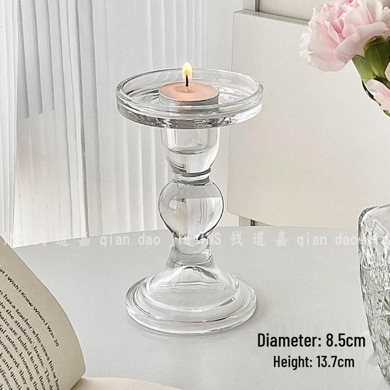 Roman Column Crystal Glass Candlestick: Retro Ornament for Romantic Candlelight Dinners and Photo Props.