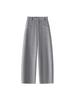 Women's Gray Wool Tweed Wide-Leg Cropped Pants with Velvet Lining - Autumn/Winter New Style