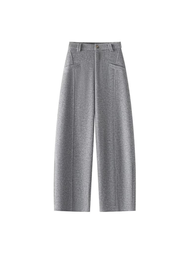 Women's Gray Wool Tweed Wide-Leg Cropped Pants with Velvet Lining - Autumn/Winter New Style
