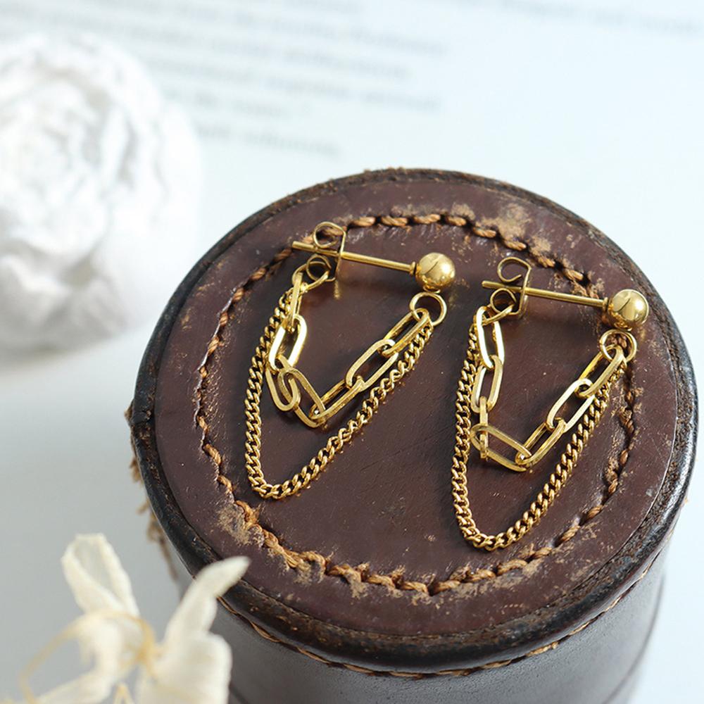 Double Layer Metal Chain Earrings for Women Gold Color Chain Tassel Earrings Simple Korean Party Jewelry