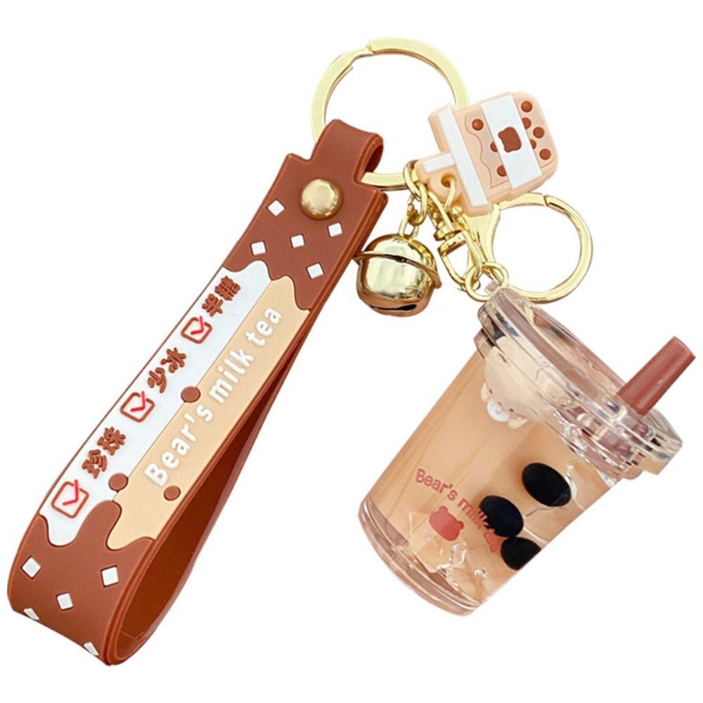 Milk Tea Cup Milk Tea Cup Bear Keychain Milk Tea Bottle Keyring Liquid Oil Keyring Bag Pendant