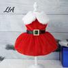 Cute Dog Costume for Christmas Party Velvet Dress, Red Festive Dress with Fleece Collar, Sleeveless Easy to Wear Apparel Puppy Cozy Holiday Small Dogs