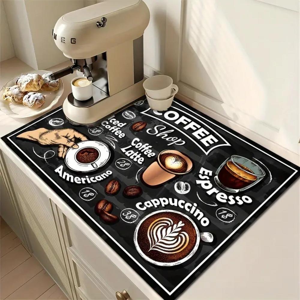 Tappetini per caffè, retro in gomma antiscivolo, tappetino super assorbente per piano cucina, ideale per macchine da caffè e stoviglie, con elegante stampa.