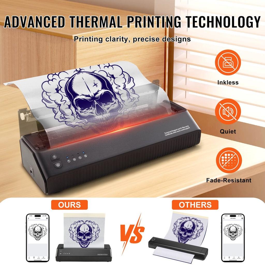 Tattoo Transfer Stencil Printer, Wireless Bluetooth Tattoo Stencil Printer Machine with 10Pcs Transfer Paper and Cloth Bag, Portable Tattoo Printer