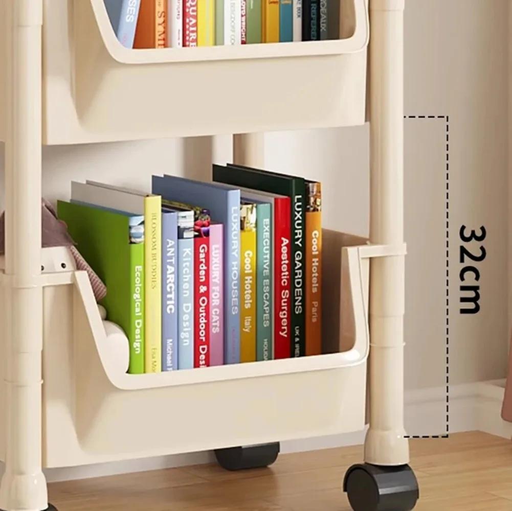 Trolley Bookshelf Living Room Movable Storage Rack Multilayer Bookshelf with Wheels Large Capacity Floor Type Kitchen Shelf
