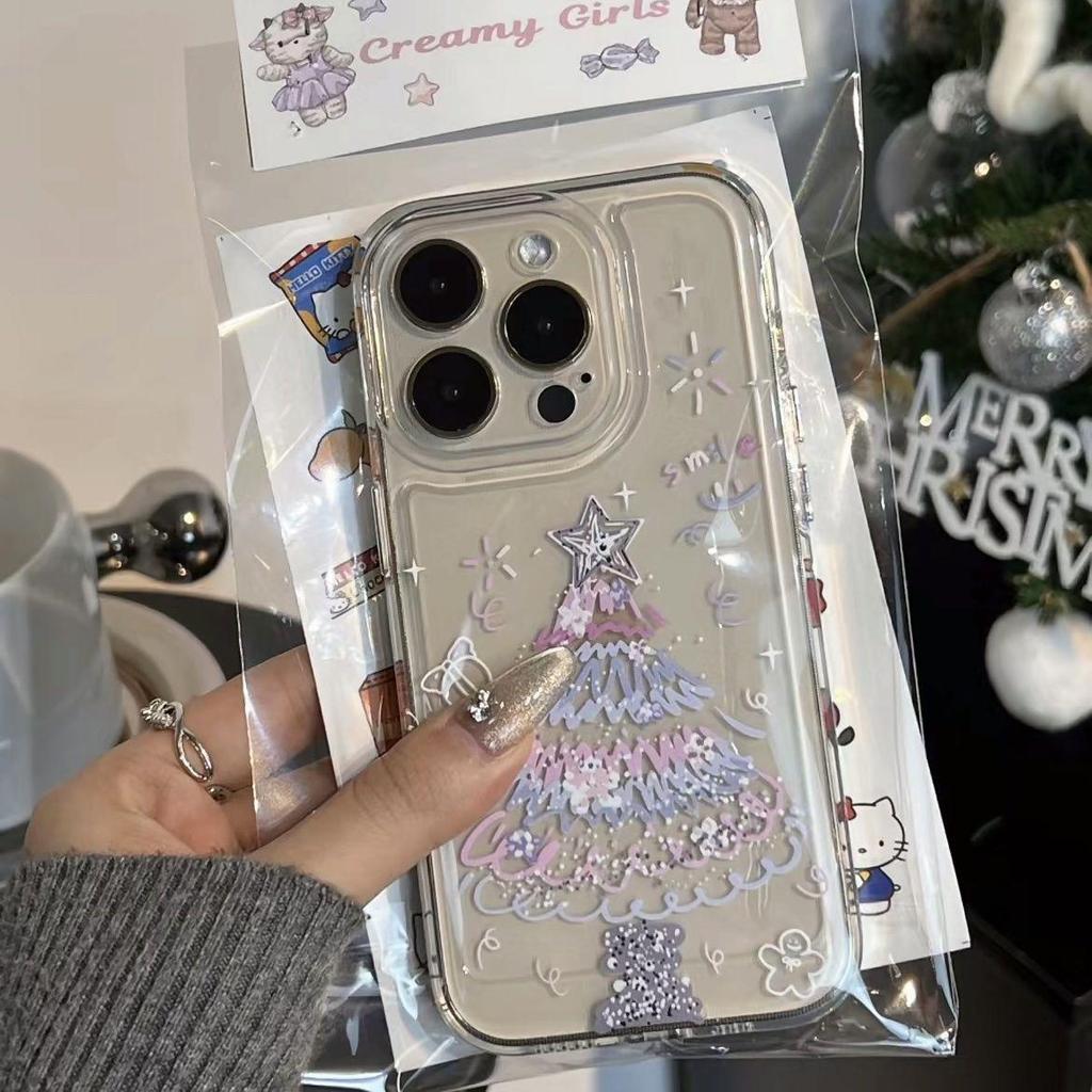 Colorful Christmas Tree Anti-Drop Transparent Phone Case for Apple 11/12/13/14/15/16 Pro/Pro Max