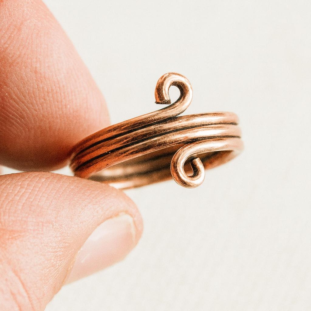 Pure Copper Spiral Ring, Adjustable Wire Wrapped Scrollwork Design, Handmade Statement Ring