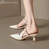 Fashion Women Slippers Pointed Toe Heeled Sandals Loafers Shoes Woman Mules Summer 2025 Trend Soft Leather Elegant Dress Mujer Slides