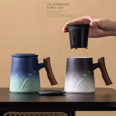 Geprägt Tausende Meilen von Flüssen und Bergen Tee-Wasser-Trennung Bubble Teetasse Büro Tasse mit Deckel Filterwasserbecher