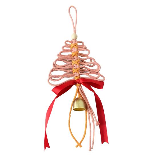 Hand-Woven Christmas Tree Ornaments Rustic Xmas Tree Shaped Handicrafts with Golden Cow Bell And Red Bow for Winter New Year Party Decorations