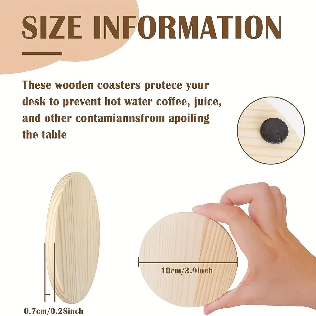 4-Inch Circular Blank Wooden Coaster Used For Crafts With Anti Slip Silicon Dots For Diy Painting Woodcut Home Decoration
