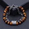 Men's Natural Tiger Eye Stone & Stainless Steel Chain Bracelet