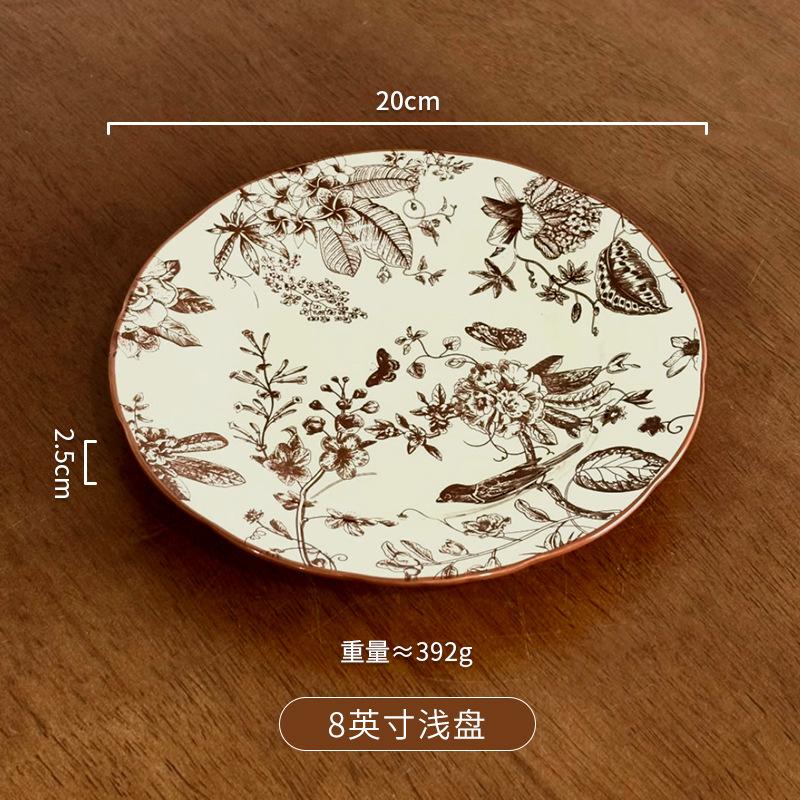 Medieval Flower Tableware Set Light Luxury Advanced Ceramic Bowl Household Plate Rice Bowl Large Capacity Soup Bowl