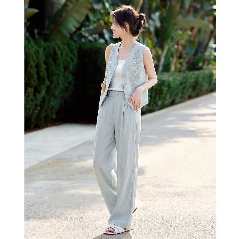 

TERRE BLEUE Women s Linen Blend Vest & Pants Set L