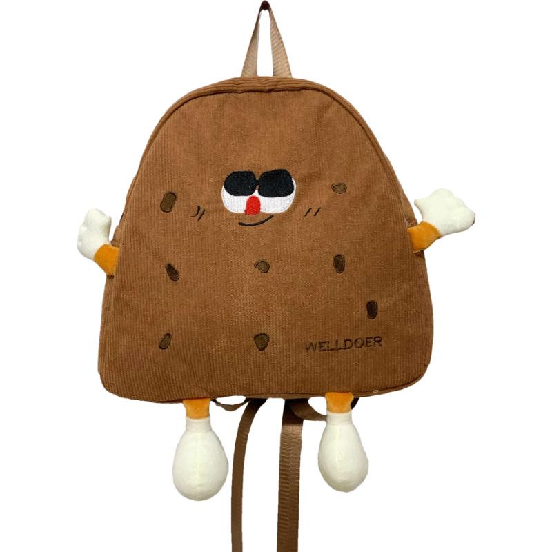 Schoolbag Cute Ugly Cute Cartoon Funny Little Schoolbag Female Niche Soft Sister Corduroy Student Backpack Autumn and Winter Girl Backpack