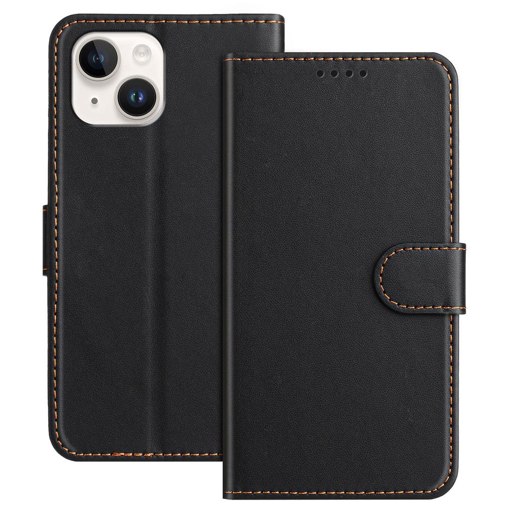 For iPhone 13 Mini 5.4 Inch Leather Case Wallet Stand Solid Color Anti Drop Phone Cover