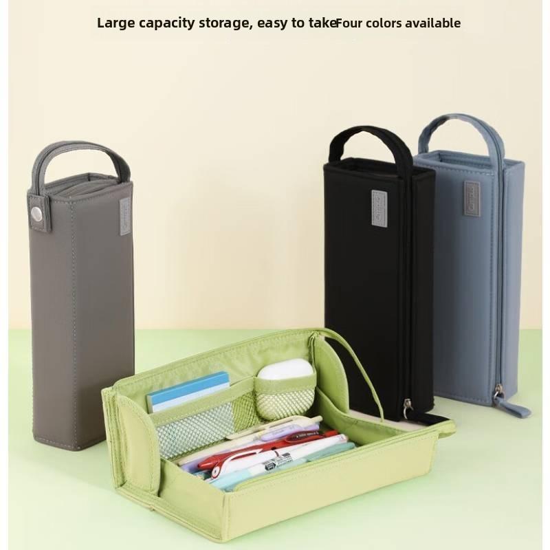 Canvas Large Capacity Pencil Case With Wide Opening For Students And Office Use