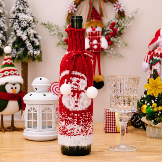 Wine Bottle Cover Soft Wear Resistant Santa Claus Snowman Christmas-themed Champagne Bottle Cover Knitted Wine Bottle Wrap