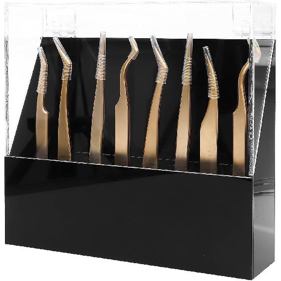 Tweezers Storage Box 8 Holes Holder Lash Tweezers Storage for Eyelash Extensions Eyelash Professional(Black,Only the Box)