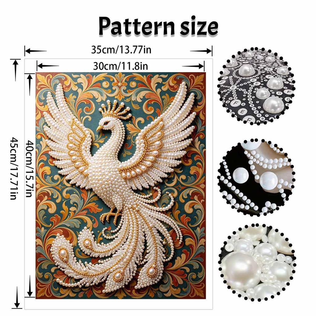 DIY Pearl Gem White Peacock Painting Shining Bead Craft Art Home Wall Ornament Simple Unframed Room Decoration Art Elegant Luxury Decor Gift