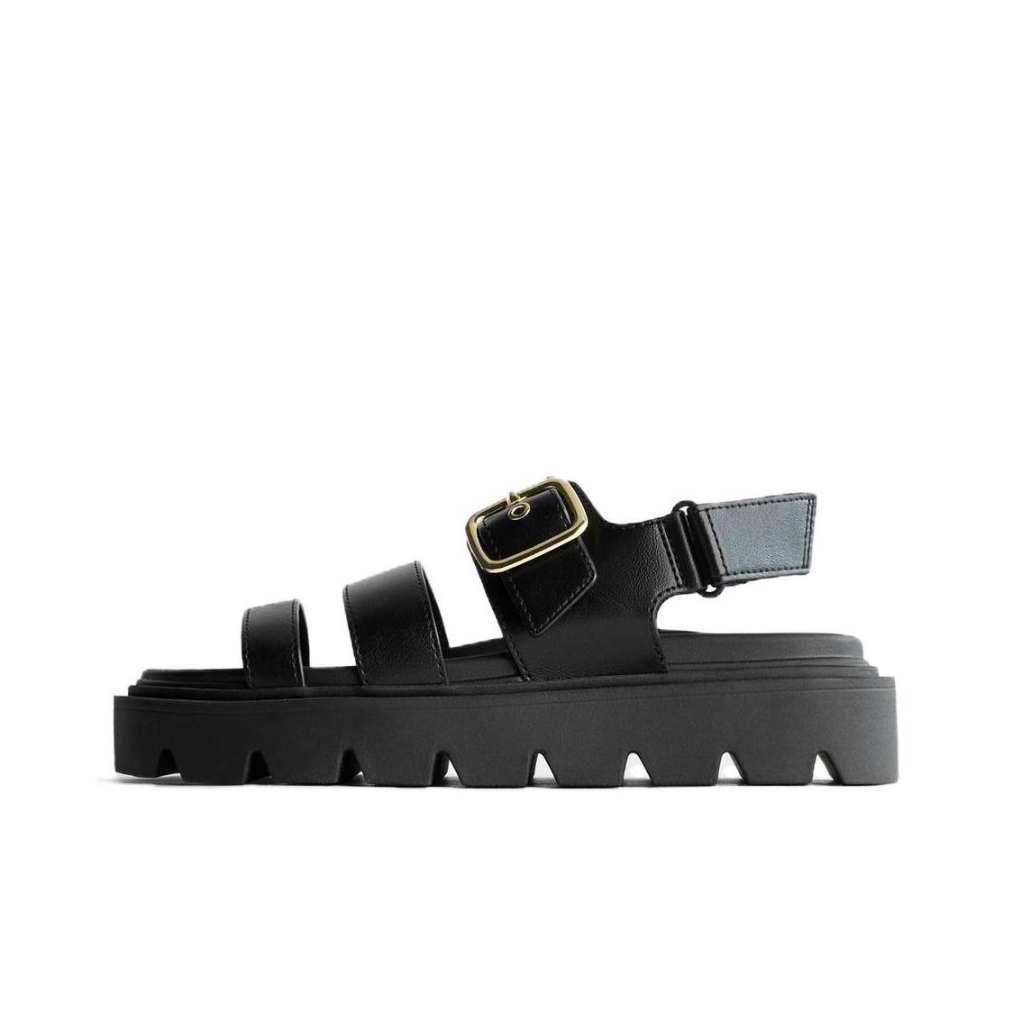 ZARA Leather Lug Sole Platform Sandals Black Womens 2651530800 37