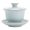 Tianqing Ru Kiln Sancai Cover Bowl Teacup Single Anti-scalding Belt Cover Tea Three-piece Tea Set Tea Set Not Hot for Household Use