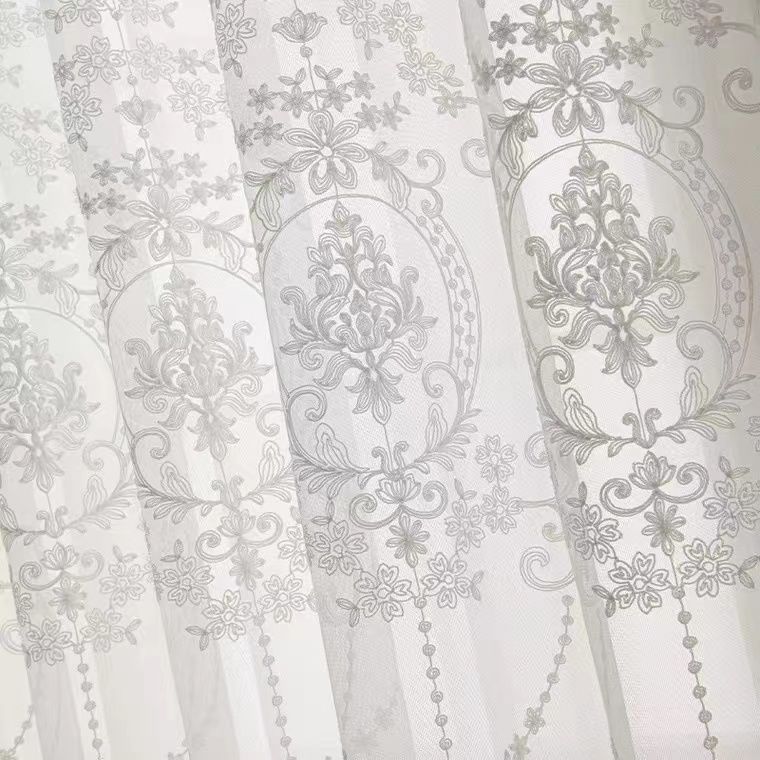 1pc Modern Embroidered Sheer Curtain Panel Rod Pocket Window Drapes for Living Room Bedroom, Geometric Pattern All-Season Pastoral Style