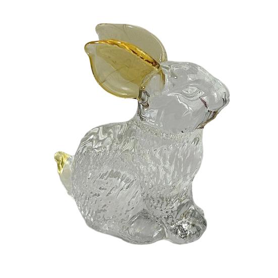 Faux Crystal Easter Bunny Figurine Handmade Clear Glass Rabbit Statue Miniature Animal Sculpture