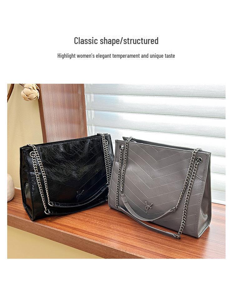 Women's 2024 Commuter Tote: Large Capacity Shoulder Crossbody Handbag with Chain Design