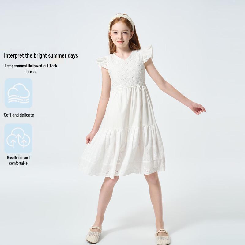 Montagut Girls 2026 Summer Hollow-Out Flutter-Sleeve Vest Dress 150