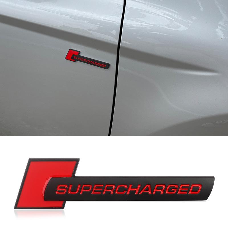 1Pc 3D Metal Letter Metal Supercharged Logo Badge Decal Car Sticker Q7 S Line A6A8D4 B8S6 C5 V6 Supercharged Logo Accessories