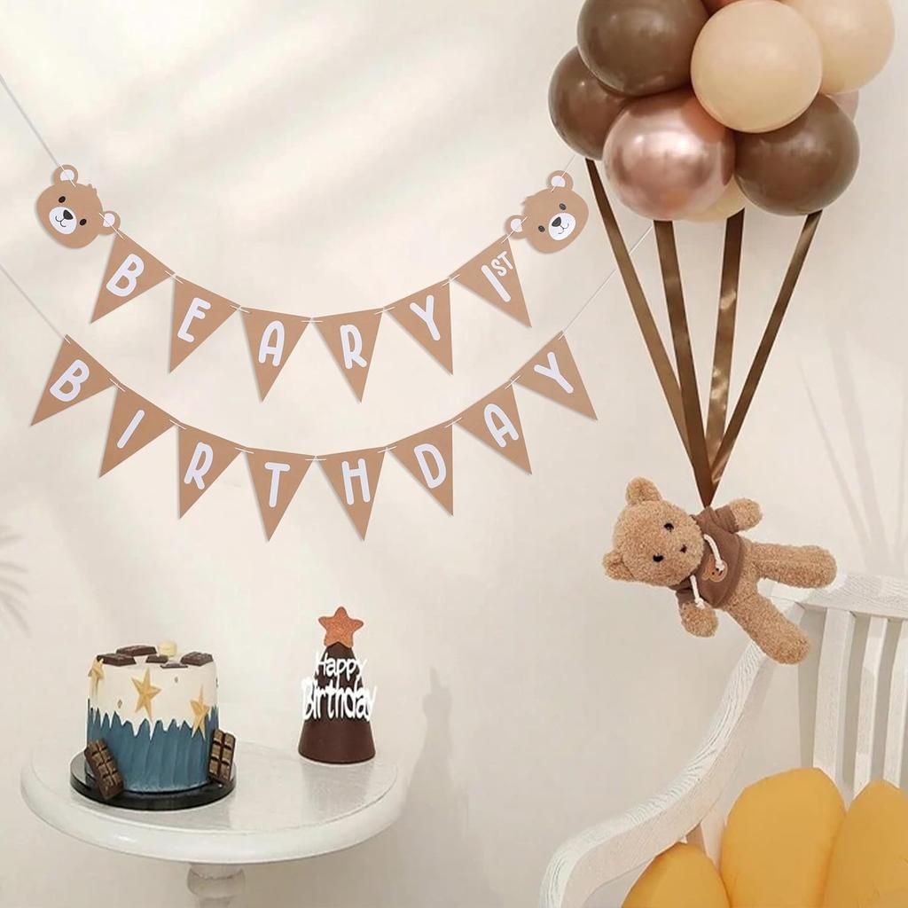 Beary 1st Birthday Banner - Neutral Bear Theme Party Banner, Boy Decoration, My Beary Birthday Banner