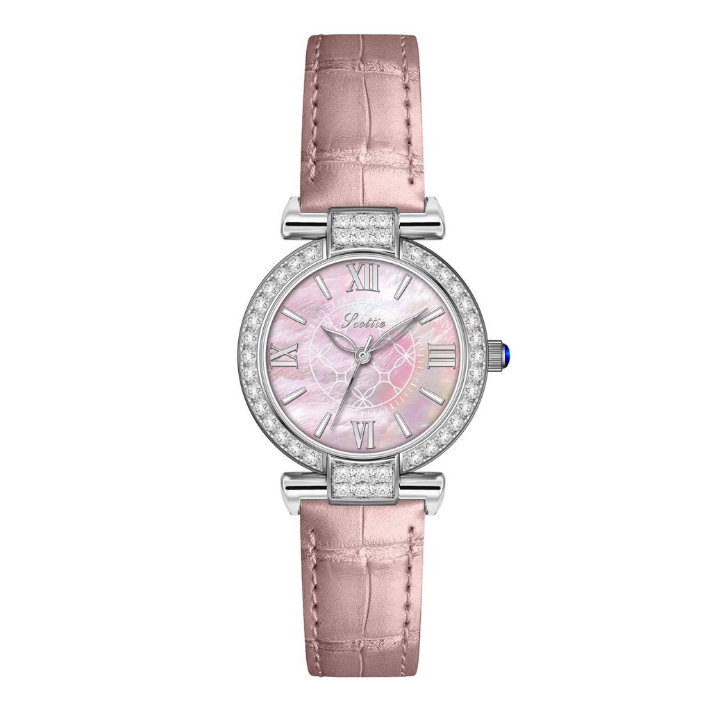 Scottie Women's 9611C Versatile Leather Strap Watch, Mother-of-Pearl Dial, Diamond-Set, TikTok Style