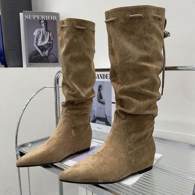 European Goods Heightened Suede High Tube But Knee Boots Autumn 2025 New Pointed Temperament Fashion Boots Sleeve Women's Boots