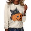 Women's Halloween 3D Printed Pumpkin Face Bat Long Sleeve Shirt Autumn Loose Casual Polyester Round Neck Fashion Casual Top