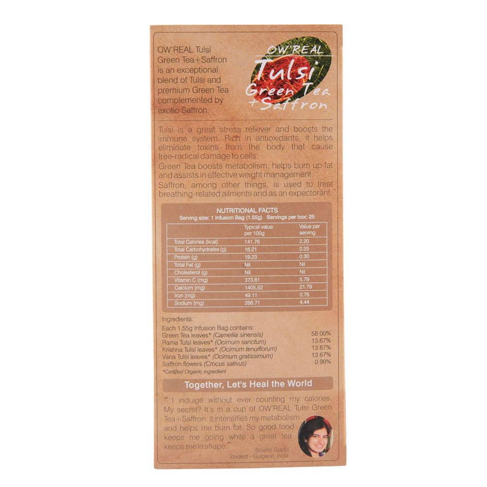 Zelený čaj s Tulsi a šafránem (Balení 25, 1,55 g), Zelený čaj Tulsi + šafrán, Bio Wellness