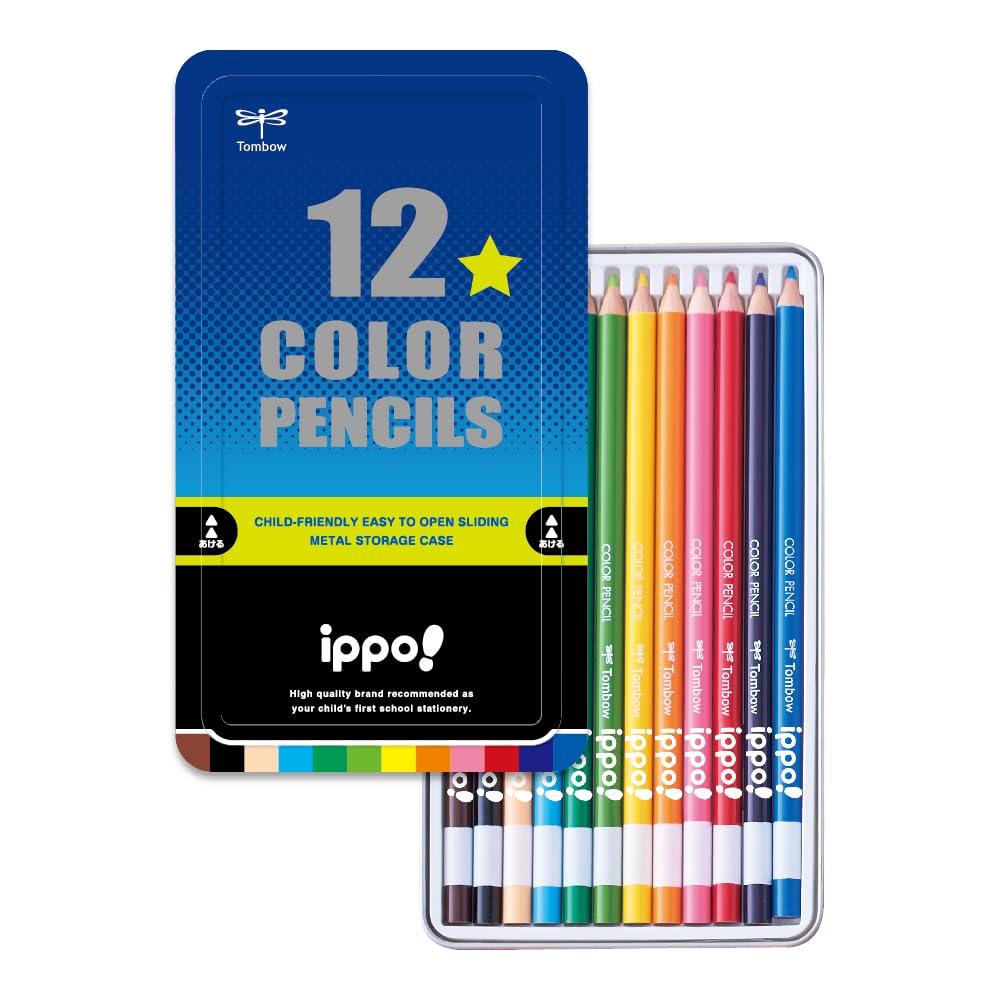 

Tombow Цветные 12 для Начальной Школы Печатные Синие Карандаши, Цвета, Ученики, ippo! (Консервная банка с раздвижной крышкой), CL-RRM0412C