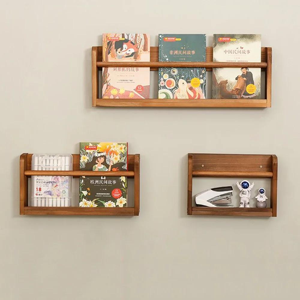 Creative Solid Wood Wall Bookshelf Free Punch Shelf Picture Bookshelf Children's Bedroom Living Room Wall Bookshelf