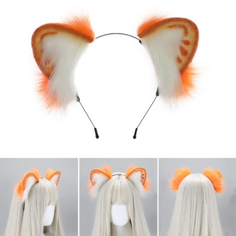 Cat Foxes Faux Furs Ears Headband Cute Halloween Fancy Dress Cosplay Costume Handmade Animal Furry Ears Hair Hoop Women
