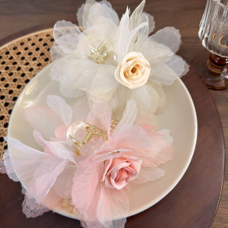 Super Fairy Flower Grab Clip New Mesh Rose Shark Clip Temperament Everything Hair Clip Headpiece
