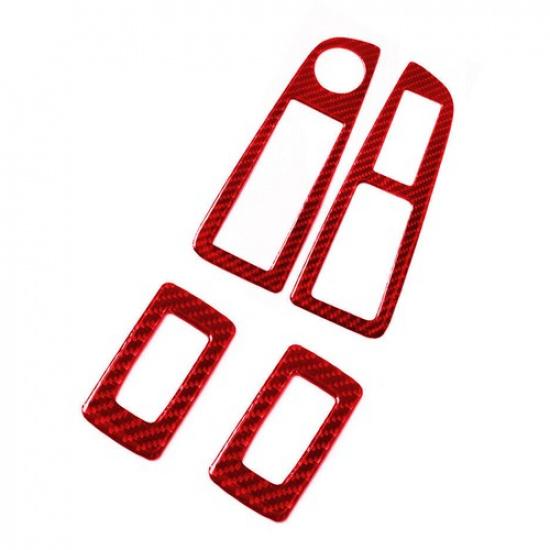 4pcs Red Carbon Fiber Window Switch Panel Sticker Trim For Chrysler 300 2005-07