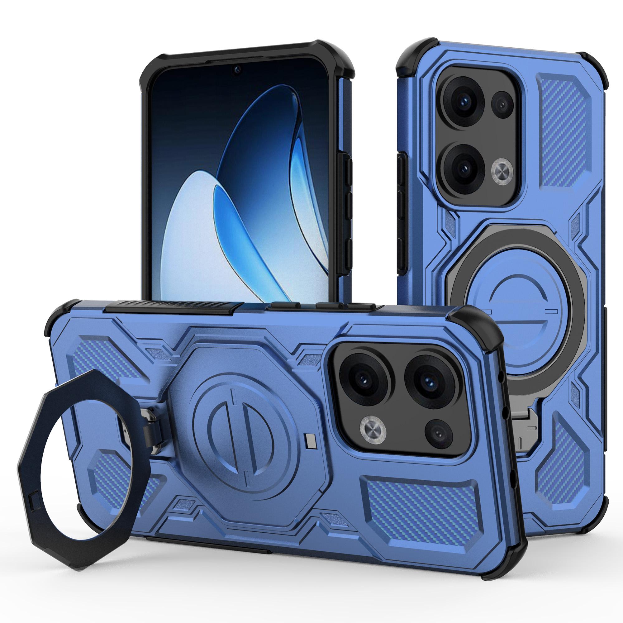 

For Oppo Reno13 5G (Global) Magnetic Case Rotating Metal Kickstand PC+TPU Phone Back Cover Dark Blue