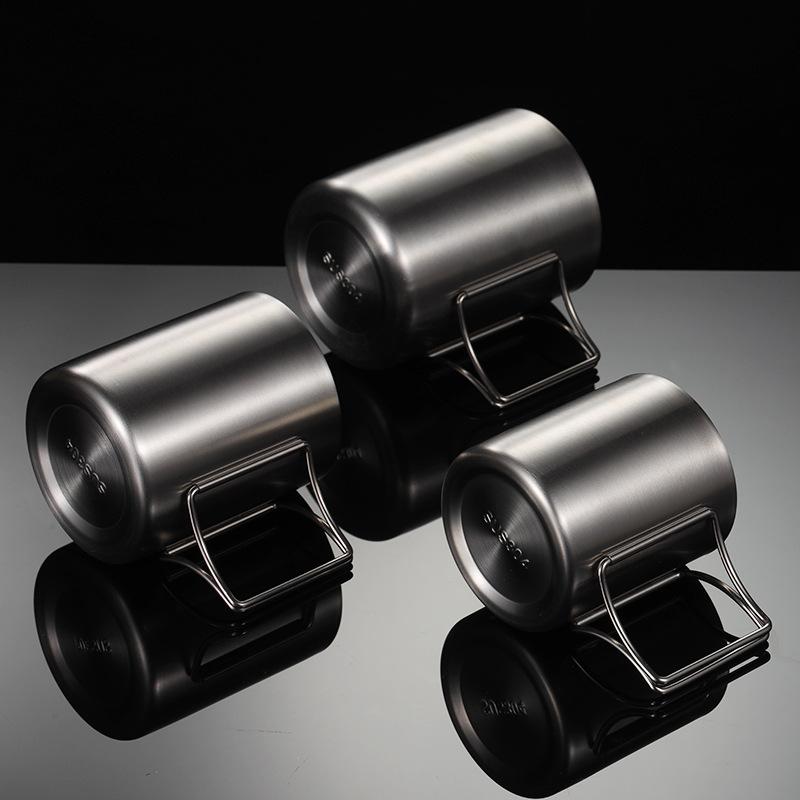 200-400ml Double-layer Stainless Steel Mugs Outdoor Camping Water Beer Mug Hike Handle Picnic Cups Family Friends Drinking Set