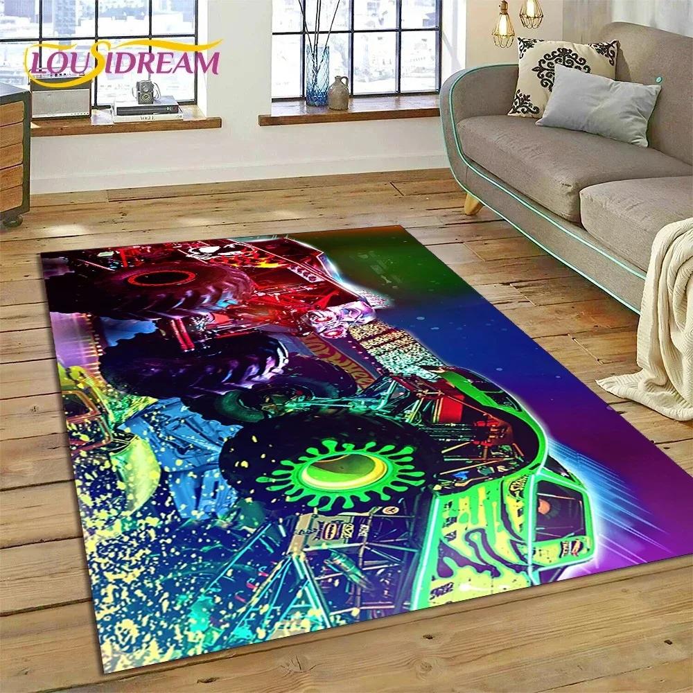 Covor Desen Animat Monster Truck Monster Jam pentru Dormitor Sufragerie Decor Canapea Acasă, Joc Copii Covor Mare Decorativ pentru Podea