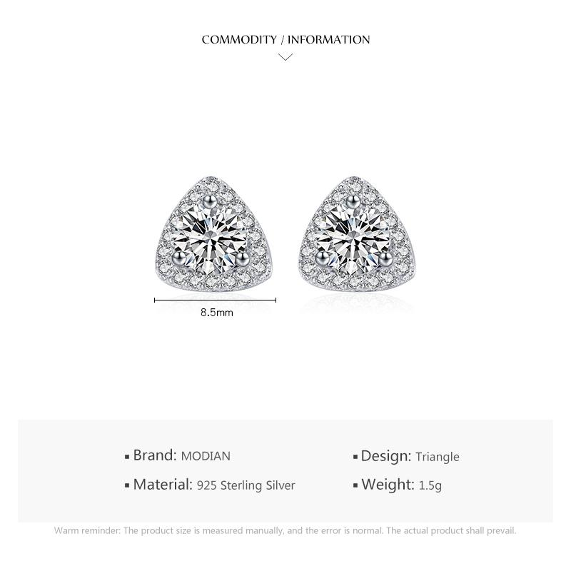 MODIAN Luxus-Dreieck-Ohrstecker aus 925er-Sterlingsilber für Damen, funkelnde klare CZ-Ohrstecker, feiner Hochzeitsschmuck