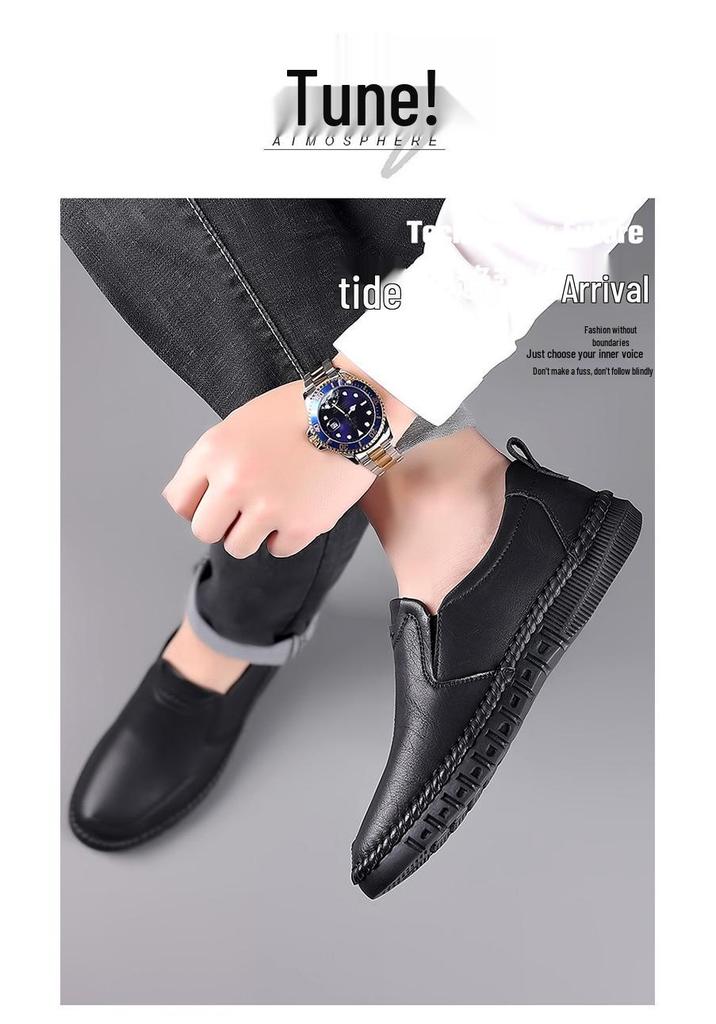 2025 Men’s Breathable Soft-Soled Slip-On Leather Business Casual Shoes - British Style, Low-Top.